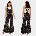 Sleeper • Baccara Linen Jumpsuit overall black yellow sunflower print flare leg Photo 5