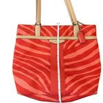 Coach Coral Orange Zebra Print Tote Bag Canvas F23283 Purse Handbag Designer Photo 3