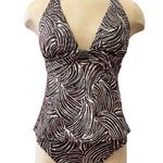 Jantzen  Tankini Swimsuit 2pc Bikini Brown Halter Tropical Palm 10 Photo 0