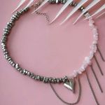 Macy's New- Elegant Irregular CCB &Pink Stone Beads Chain Heart Pendant Necklace Choker Photo 1