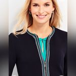 Talbots Braided Trim Zip Jacket Blazer Pockets Navy Green White Size 10 Photo 3
