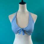 Aerie NWT  Jacquard Halter Bikini Top with Bow Lion Blue Swim Beach Surf Size L Photo 2