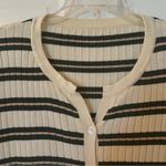 SheIn DAZY Green & Beige Striped Ribbed Short Sleeve Cardigan Photo 3