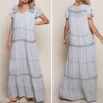 POL NWT  Maxi Ruffle Flutter Sleeve Dress Size Size Large Flowy Lace‎ Trim Photo 1