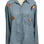 Infinity Fashions Vintage Denim Shirt Embroidered Western Long Sleeve Large Blue Photo 0
