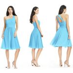 Azazie  One Shoulder Chiffon Dress Knee Length Pleated Lined Jade Blue Green A0 Photo 1