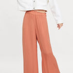 ZARA Pants Womens X Small Pink Orange Wide Leg Stretch Waist Satin Photo 0