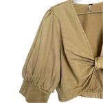 Young, Fabulous + Broke Miranda Cotton Tencel Puff Short Sleeve Tie Front Top L Tan Size L Photo 2