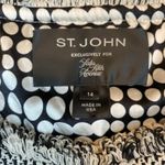 St. John  Knit Jacket Size 14 Black White Fringe Trim Flower Brooch Saks USA Photo 2