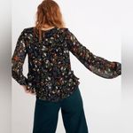 Madewell Sheer-Sleeve Ruffle Peplum Top Blouse in Black Finch Floral Size Large Photo 4