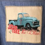 Southern Grace  denim button down Jesus take the wheel patch shirt size L Photo 4