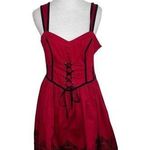 Hot Topic Red Velvet Skulls Cameo Corset Victorian Rose Dress Gown. Size Medium Photo 0
