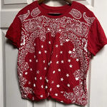 Lucky Brand 301-001 Shirt Women Medium Red Short Sleeve American Bandana Print M Photo 0