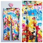 Escada Cruise Style Tropical Ocean Ankle Pants Yellow Size L Photo 1