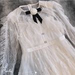 White Lace Layered Tiered Black Ribbon Bow Balletcore Babydoll Mini Dress Size XS Photo 9