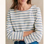 Sézane NEW Sezane Colette Mariniere Shirt Vintage Blue Ecru Striped Sz S Photo 1