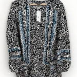 Chelsea & Theodore Womens Size 1X Black White Blue Fox Deer Print Boho Blouse Photo 0