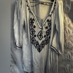 Raviya Boho swim coverup or Tunic in white and navy blue with sequin details XL Photo 0
