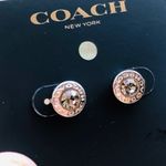 Coach Crystal Logo Stud Earrings Rose Gold Round Signature NWT Photo 2