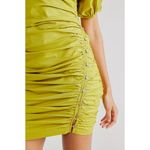 Free People NWOT  Tastemaker Mini Button Green V Neck Ruched Puff Sleeve Dress XS Photo 2