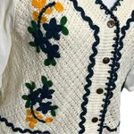 Knit Crochet Button Blouse Women’s XS White Puff Sleeve Embroidered Cottagecore Photo 5