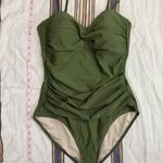 Relleciga Swimsuit Womens XL Green One-Piece Ruched Adjustable Straps Chic Trendy Photo 3