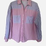 Source Unknown  Pink and Blue Striped Button-Down Shirt Photo 1