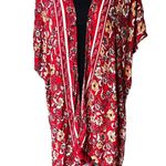 Xhilaration Boho Floral Print Rayon Kimono with Tassels in Red XS/S Photo 2