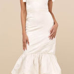 Lulus NWT  Silvia Ivory Floral Jacquard Trumpet Midi Dress Banquet Wedding Sz XS Photo 0