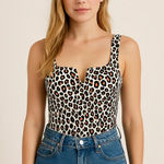 Boutique New Leopard Print V-Neck Bodysuit Womens Small CutOut Bustier Edgy Boho Tank Top Photo 0