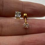 18k Gold plated Square White Crystal Zircon 4mm Stud Earrings Photo 2