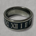 Amazon Silver Stainless Steel Ring with Black Roman Numeral Enamel  Photo 0