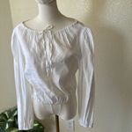 Gianni Bini Camilla Long Sleeve Pullover Woven Linen Blouse, White, Large, NWT Photo 3