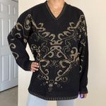 Vintage 80's Ellen D. Black Acrylic & Gold Lurex Brocade Design V Photo 6