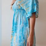 Turquoise Golden Batwing Sleeve Dress Blue Size L Photo 3