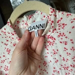 GANNI Georgette Mini Dress floral print half puff sleeves high neck Red Size 8 Photo 2