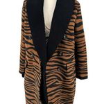 NWT Dolce Cabo Double Breasted Coat with Removable Knit Collar Brown Zebra Small Photo 2