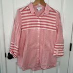 Peck & Peck  pink & white striped cotton stretch button down shirt size medium M Photo 0