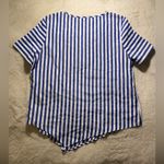 Emery Rose Striped Blue and White Asymmetrical Short Sleeve Top Large Photo 4