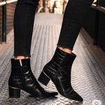 NWOB Thursday Boot Company Women's Black Croco Leather Luna Bootie size 8 Photo 0