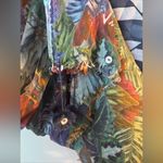 Vilagallo Palm Floral Jungle Print Buttoned Fringed Tassel Scarf Wrap 42x80 Blue Photo 4