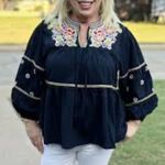 Piper & Scoot  Dance With Me Tiered Floral Embroidered Boho Peasant Top Navy Blue Photo 13