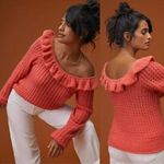 Anthropologie  | nwot Ruffle Boat Neck Lumi Sweater Coral Pink Rose Cozy Photo 0