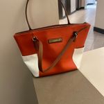 Calvin Klein Purse Vibrant Orange and White Tote with Leather Handles great shape preowned Photo 2