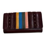 Fossil  Logan RFID Flap Claret Red Full Size Wallet Leather Zip Pouch Gold Photo 0