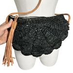 Mar Y Sol Raffia Shoulder Bag Black Woven Straw Purse Leather Tassel Madagascar Photo 3