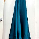 La Femme  28571 Deep V Faux Wrap Neck Lace-Up Back Satin Dress Photo 2