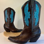 BCBG Y2K Brown Genuine Leather Studded Western Turquoise Boots Size 8.5 Photo 0