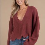 Tobi DISTRESSED OUT WINE CROPPED SWEATER Photo 0