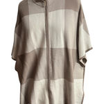 Christian Siriano Women's L/XL Taupe Cream Zip Front Fringe Poncho Cape Brown Photo 0